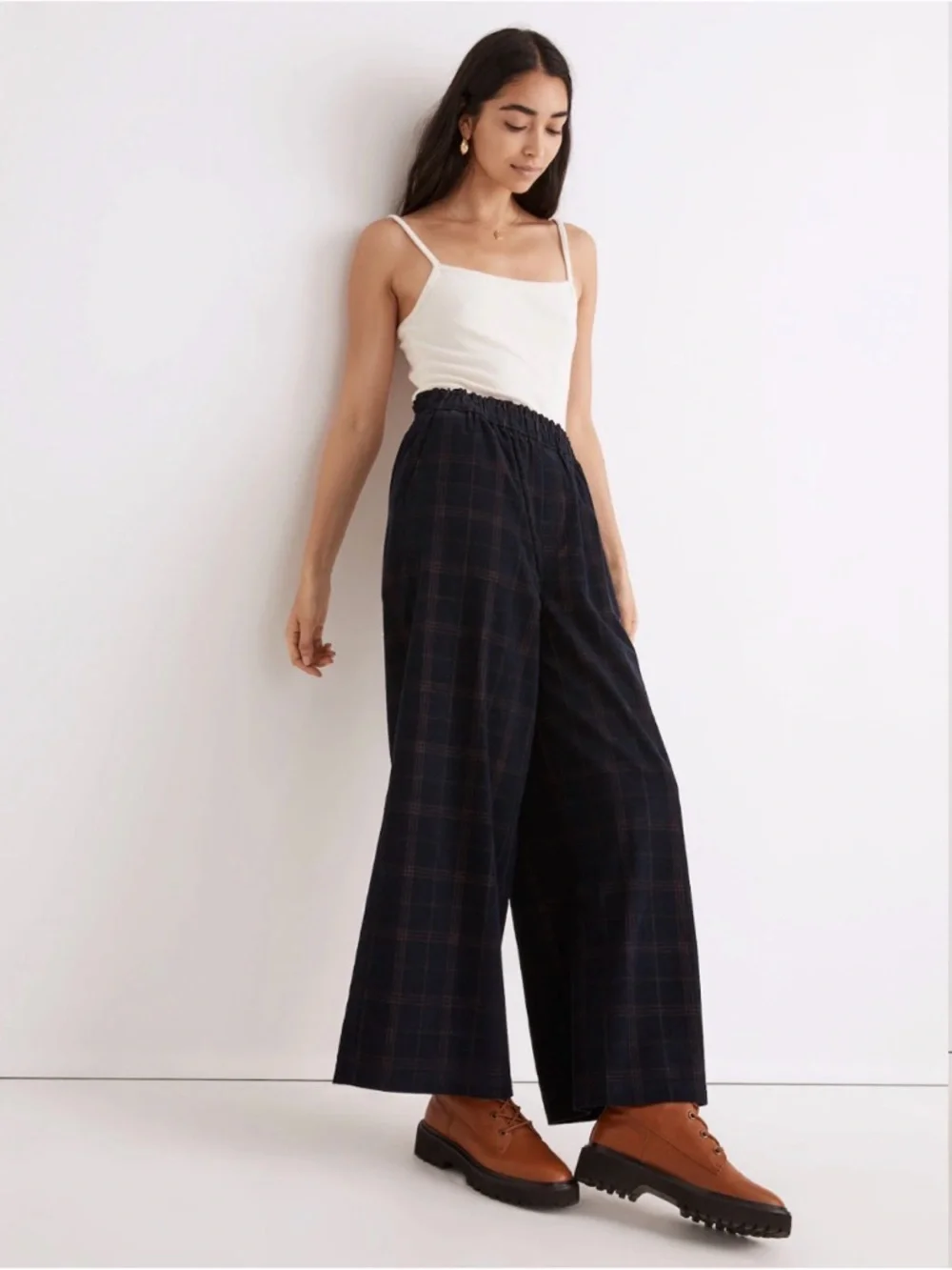 Madewell Corduroy Pull-On Wide-Leg Crop Pants in Windowpane Blue Multi Med #2178 - Picture 2 of 8